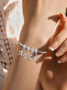1pc 925 Silver 26 Letter Beaded Pendant, Suitable For Women's Bracelet, Bangle DIY Jewelry Making, Anniversary Gift, Elegant Women Jewelry