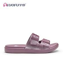 LUOFU Women's New Adjustable Dual Buckle Strap Slippers, Fashion Outdoor Anti-Slip Indoor Casual Slides, EVA Material Summer Beach, Gold Waterproof Non-Slip