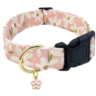 Soft & Comfortable Floral Print Pet Dog Collar With Flower Pendant, Adjustable Washable Cute Dog Necklace Collar