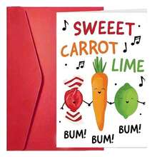 1/2/5/10 piezas Tarjeta de cumpleaños humorística para cualquiera - Diseño colorido de zanahoria dulce y lima, regalo divertido para él, ella, mamá, papá - Incluye sobre, adecuado para cumpleaños, felicitaciones, mejórate, buena suerte, página en blanco en el interior, regalo perfecto para el Día del Padre, Día de la Madre, varias festividades, aniversarios, fiestas, bodas y ocasiones especiales - Multicolor - Ver 9