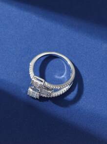 1 pieza Anillo de aleación de cobre con múltiples cuadrados y piedras de circonita incrustadas, para uso diario y fiestas de mujeres