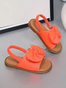 Girls Bow Decor Design Versatile Fashion Classic Cute Elastic Band Baby Sandals Princess Toddler Round Toe Soft Sole Casual Shoes, Suitable For Spring, Summer, Autumn, Winter - Orange - View 4
