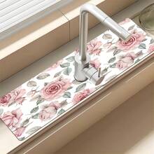 1pc Floral Sink Faucet Absorbent Mat, Drainage Pad, Kitchen, Bathroom Sink, Countertop, Drain Pad, Diatomaceous Mud Washbasin, Cuttable, Quick Drying Pad - Multicolor - View 3