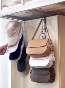 2pcs,Wall Mounted Hat Organiser, Iron Storage Hanger With 6 Hooks, Portable Multi-Functional Storage Hanger, Over The Door Hat Rack, Wardrobe Cabinet Organiser, Suitable For All Types And Sizes Of Hats.