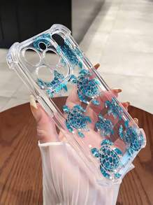 1pc Minimalist Sea Turtle Pattern Transparent Shockproof Soft Phone Case, Compatible With Iphone 11/12/13/14/15 Pro Max Waterproof Anti-Fall Scratch Resistant