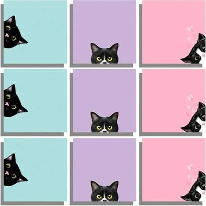 Set de notas adhesivas de gato negro de 3/6/9/18 unidades, blocs de notas autoadhesivos rosa, blocs de notas lindos super adhesivos para regalos de amantes de los gatos, maestros, oficina y útiles escolares, 3x3 pulgadas