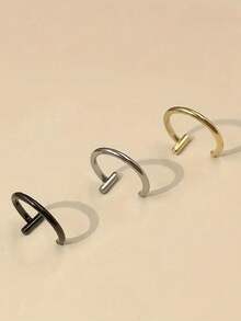 3pcs Nose Ring Stainless Steel Piercing Piercing Piercing Nail Nose Ring Three Color T Line Three Pieces Round Lip Stud - The Perfect Gift - Multicolor - View 13