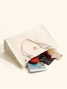 Bolso de tote grande de mamá con capacidad personalizada, nuevo bolso de lona multiusos para salidas y maternidad con diseño bordado de oso, bolso ligero y versátil para viajes al aire libre, regalo personalizable con letra - Beis - Ver 6