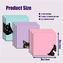 Set de notas adhesivas de gato negro de 3/6/9/18 unidades, blocs de notas autoadhesivos rosa, blocs de notas lindos super adhesivos para regalos de amantes de los gatos, maestros, oficina y útiles escolares, 3x3 pulgadas