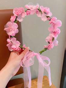 1 pièce Serre-tête floral à motif tressé simulé, coiffe artisanale fait main, style rustique Mori, convient pour les mariées, demoiselles d'honneur, la photographie, les stations balnéaires, le studio