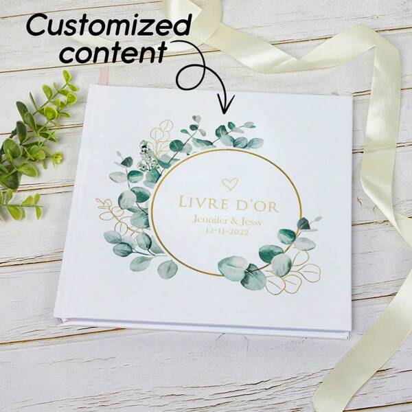 Leaf Themed Personalized Wedding Guest Book, Square Wedding Book, Wedding Registry Book With Letter Name, Hardcover Monogram Wedding Guest Book, Wedding Guestbook, Customized Eucalyptus Wedding Guest Book Personalized, Unique Ideal Gifts For Her Friends, School Students, Workers, Multi-Functional, Ornamental, Tea Room, Home, Garden, Office, For Anniversaries, For Valentine's Day, For Mother's Day, For Birthdays, For Father's Day, For Graduation, For Weddings, For Housewarming,Gala Night,Customized Wedding Crafts,Chic Autumn,Home & Living, Christmas Home Atmosphere, Autumn Home Refresh