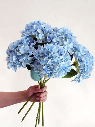 1/3/6pcs 18.5 Inch Blue Embroidered Artificial Flowers With Stems, Silk Hydrangea Decorative Flowers, Suitable For Office, Party, Wedding, Faux Plants, Spring/Summer Decor, Garden, Room, Mother's Day, Father's Day Gifts