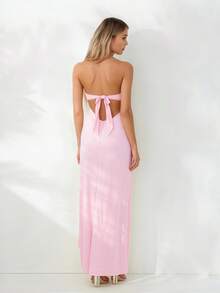 Y2k Floral Cut Out Strapless Maxi Dress For Women 2025 Summer Backless Bodycon Satin Tube Dress Off Shoulder Formal Cocktail Beach Long Sundress - Hồng - Xem 10