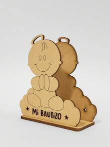 Servilletero MDF para Bautizo con Figura de Bebé Niño – Adorno Decorativo para Mesas de Dulces o Centros de Mesa - Café integral - Ver 4