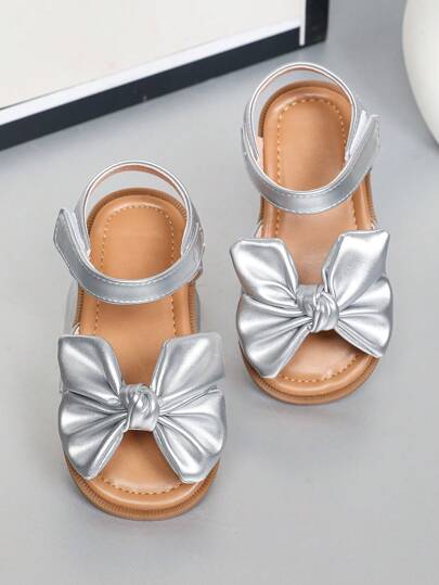 صنادل فتيات صغيرات بتصميم بسيط مزينة بفيونكة، موضة كلاسيكية جميلة مع إغلاق بسحاب وسوليد ناعمة، أحذية أميرة للمشي، مناسبة للربيع والصيف والخريف والشتاء