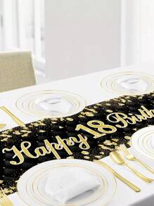 1pc Black Gold 18th Happy Birthday Outdoor Banner Birthday Party Decoration Background Decor,Birthday Decorations Table Runner,Reusable Rectangular Table Cover,Kitchen Table Decor,Home Decor