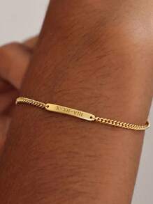 Personalized Stainless Steel English Letter Custom Name Bracelet, Adjustable Length, Fashionable Gift For Couple, Mom, Classmates, Friends, Suitable For Valentine's Day, Mother's Day Silver Stylish, Vintage, Simple, Unisex