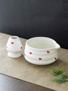 1pc/2pcs/4pcs/5pcs Hand-Painted Heart Matcha Tea Set, Cute Matcha Bowl, Tea Whisk, Tea Spoon, Complete Matcha Tea Utensils Set, Suitable For Matcha Beginners, Gift For Matcha Lovers, Birthday Present Back To School