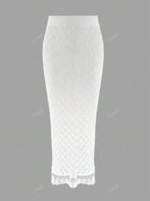 Falda recta de punto de unicolor, elegante y sexy con calados, estilo vacacional, de cintura alta elástica, de ganchillo con calados, vestido de playa elástico, para primavera, verano y otoño