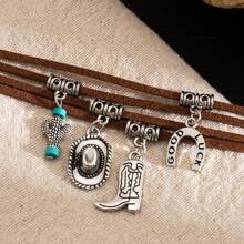 1pc Cactus & Cowgirl Boot Charm Western Style Multi-Layer Necklace For Women