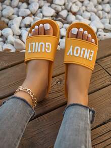 Novos chinelos femininos versáteis da moda, sola de borracha macia e confortável, chinelos casuais antiderrapantes e leves respiráveis para caminhada - Amarelo - Ver 3