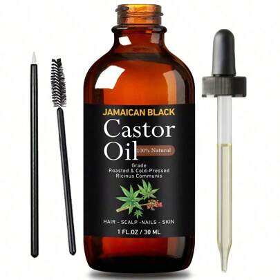 Castor Oil Organically Grown 100% Pure 30ml Glass Bottle Cold Pressed, Hexane Free, Eyelash And Eybrow Serum, Skin Moisturizer With Eyelash Applicator And Dropper