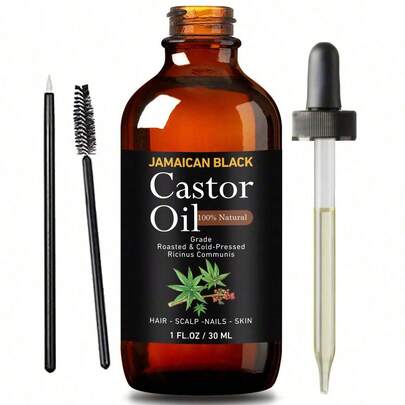 Castor Oil Organically Grown 100% Pure 30ml Glass Bottle Cold Pressed, Hexane Free, Eyelash And Eybrow Serum, Skin Moisturizer With Eyelash Applicator And Dropper