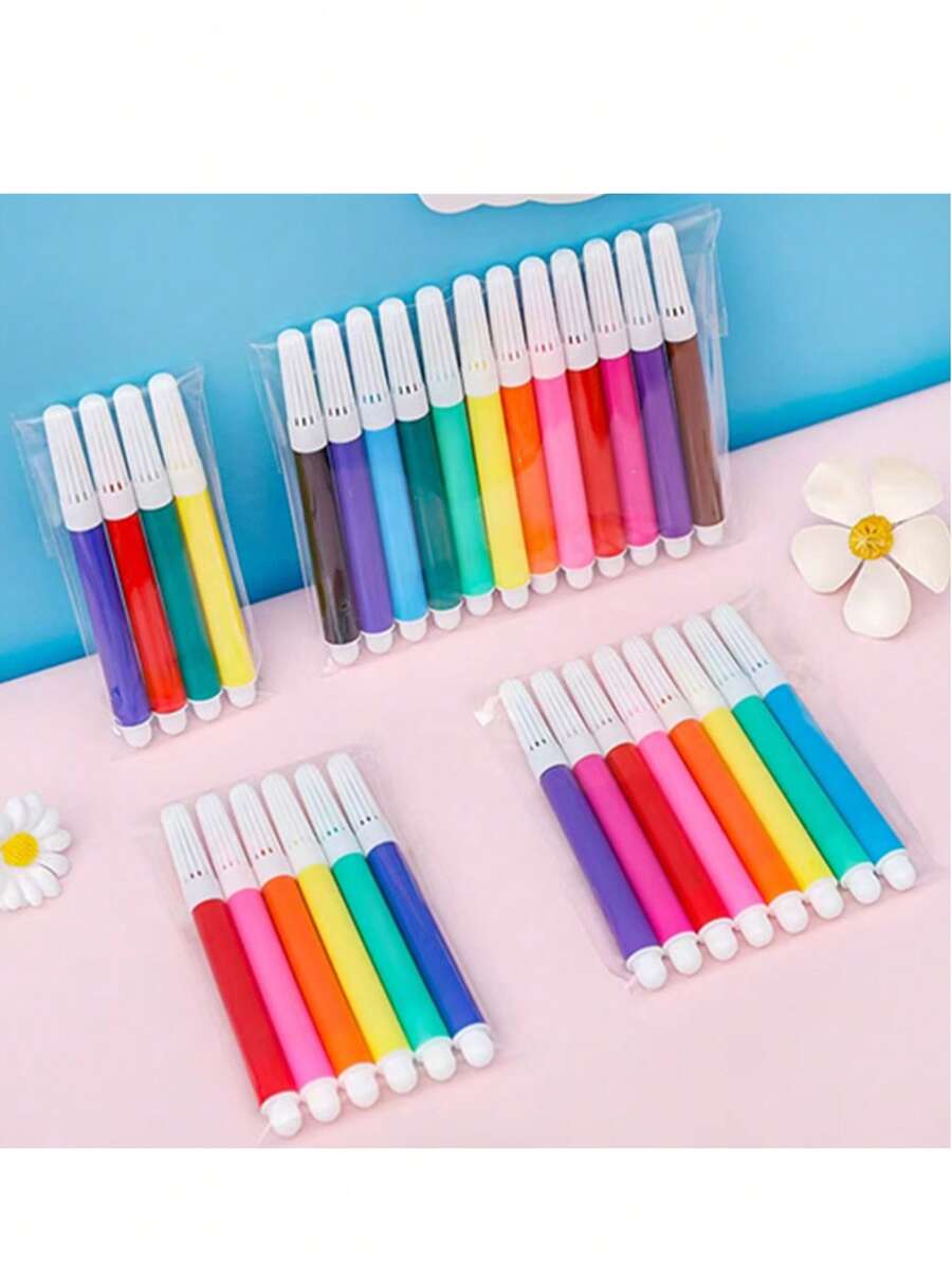 Set de 12 bolígrafos de acuarela miniatura de colores para niños en jardín de infancia, lavables, para pintura artística y manualidades con brocha de colores - Multicolor - Ver 1