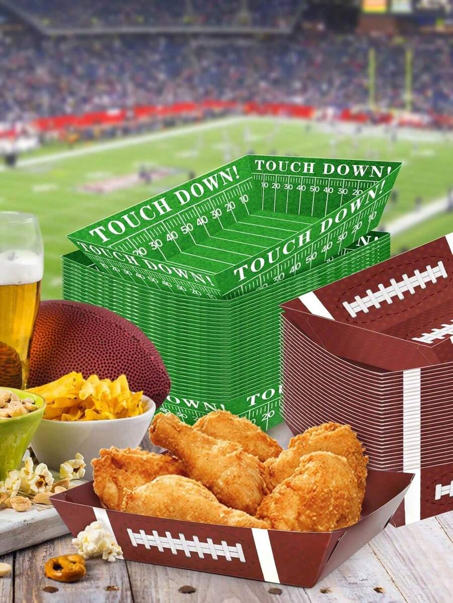 12/24 Peças Bandejas de Servir para Decoração de Festa de Natal, Bandejas Descartáveis com Tema de Bolas, Tigelas de Decoração de Festa de Aniversário, Pratos de Decoração para Cozimento e Casamento - Bandejas de Comida com Tema de Futebol Rugby, Bandejas Grandes de Flocos de Milho, Adequadas para Temas de Festa de Aniversário de Futebol, Beisebol e Rugby, Suprimentos para Festa de Dia de Jogo, Decorações para Festa de Aniversário e Casamento.