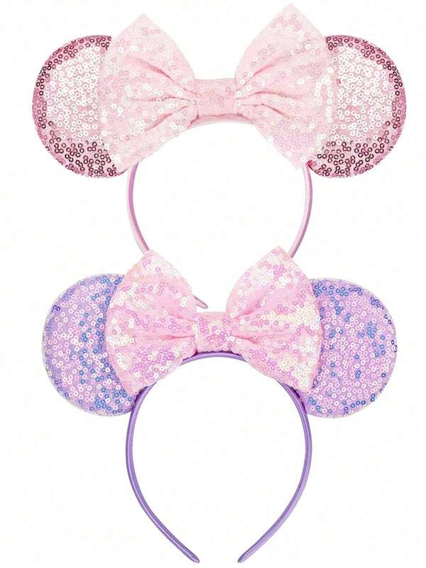 Disney 1/2pcs Disney Mickey Mouse Ears Sparkling Bow Hairband, Sweet Girly Accessory For Disney Theme Park, Beach, Party, Festival