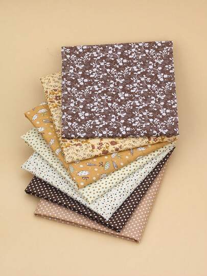 7pcs Set Thick Quilting Fabric Squares, 100% Precut Patchwork, Plaid Pattern, Hand Wash Only, With Assorted Floral And Polka Dot Designs For DIY Crafts