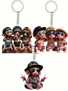 3 Stück Hip-Hop Affe, 2D Acryl Anhänger, sehr cooles Design, kann als multifunktionaler Schlüsselanhänger, Dekorationszubehör, Innenraum-Hängedekoration und DIY Rucksack-Anhänger verwendet werden, perfekt, ohne Batterie erforderlich [Das Produkt muss manuell installiert werden.] Halloween Zubehör Lehrertag Weihnachtsgeschenkideen Taschenzubehör Ausweishalter Autozubehör Taschenanhänger