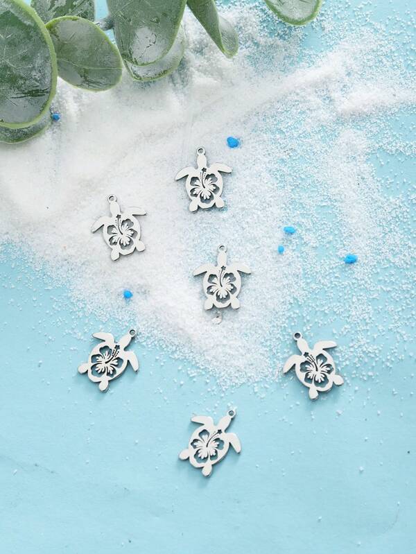 5 Stück Edelstahl Schmuck Set mit Meer und Urlaub Motiven wie Blumen, Schildkröte, für Armbänder, Halsketten, zum selber machen