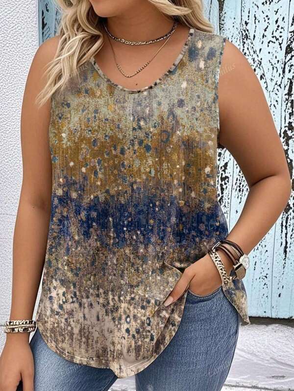 Camiseta de tirantes de mujer de talla grande con estampado casual