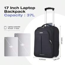 17.3 Laptop Bag With Wheels - Waterproof Rolling Briefcase Softside Hand Lage With Wheels For WorkTravel Busin Black - Black - View 5