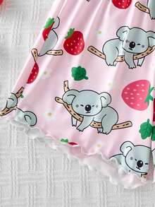 2 件套少女夏季考拉草莓图案吊带背心和短裤睡衣，可爱甜美，适合日常居家穿着和参加睡衣派对，是送给女孩的绝佳礼物