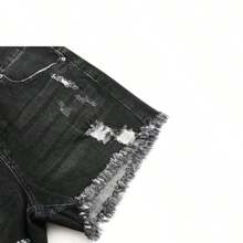 Shorts vaqueros de mujer a media cintura, con efecto rasgado, elásticos, con dobladillo deshilachado y casual