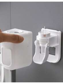 1 pièce Distributeur automatique de dentifrice et porte-brosse à dents mural, sans perçage requis, pour la salle de bain ou les toilettes