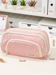 1pc 3-Layer Canvas Pencil Case With Clear Window, High-Quality Japanese Style, Extra Large Capacity Student Stationery Bag (7 Colors),Pencil Pouch,School Bag