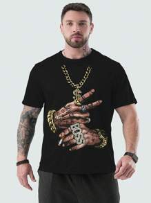 1pc Men's Plus Size Street Style Hip-Hop Creative Pattern T-Shirt, Suitable For All Seasons