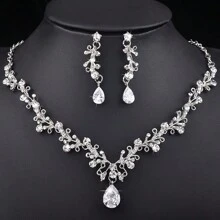 3 pièces/Set Boucles d'oreilles de mariée et collier, Décorations de mariage, Accessoires de robe de mariée, de luxe brillant et lumineux pour la fête