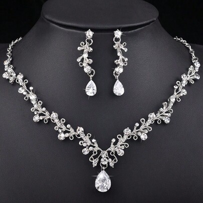 3pcs/Set Bridal Earrings Necklace Set, Wedding Decorations Wedding Dress Accessories, Luxury Shiny & Brightening For Party