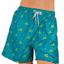 Traje de baño para hombre estilo surfista con bolsillos y estampado divertidos, Shorts de natación con cintura ajustable, Shorts de playa para juvenil deal para playa y alberca, Moda verano, varias tallas - Azul menta - Ver 1
