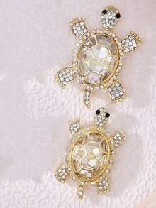 1pc Luxurious Green Rhinestone & Crystal Turtle Shaped Brooch Pin For Men And Women In Daily Wear - Yellow Gold - View 17