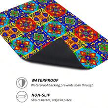 1pc Retro Bohemian Tile Printed Non-Slip Diatomite Carpet, 3D Printed Rectangle Rug, Suitable For Entryway, Living Room, Kitchen, Bedroom, Hallway, Bathroom, Laundry Room - Polyester Indoor/Outdoor Home Decor