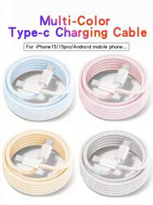 Cable USB C a USB C para carga rápida de 60W, cable trenzado multicolor de 6.6ft/3.3ft, compatible con Iphone 15/15 Pro/15 Pro Max/15 Plus, IPad Pro/Air5, Galaxy S22/S21/S20 Ultra y Macbook