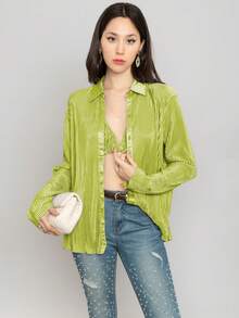 Set plisado de 2 piezas unicolor ligero con top ajustable para mujer de moda - Verde - Ver 2