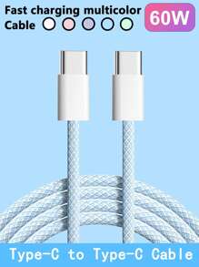 Cable USB C a USB C para carga rápida de 60W, cable trenzado multicolor de 6.6ft/3.3ft, compatible con Iphone 15/15 Pro/15 Pro Max/15 Plus, IPad Pro/Air5, Galaxy S22/S21/S20 Ultra y Macbook
