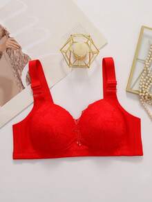 Women's Sexy Lace Red Wireless Bra Set, Lift And Enhance Bust, Showcase Petite Anti-Sagging Christmas Lingerie Bra - Red - View 2