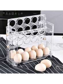 Caja de almacenamiento de huevos de tres capas, almacenamiento de conservación en la puerta lateral del refrigerador, rejilla transparente para huevos de cocina - transparente - Ver 3